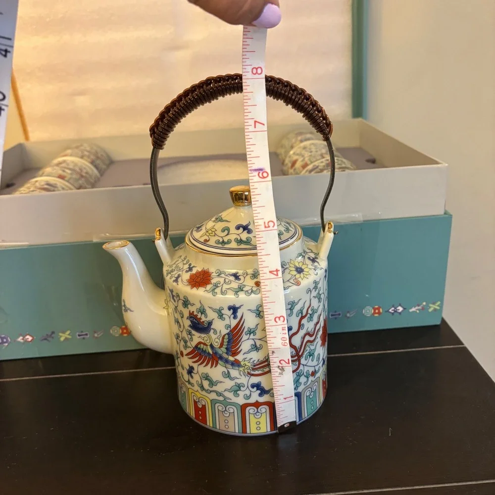 Fanquare Chinese Traditional Tea Set for 6 | Ceramic Teapot w 6 Tea Cups | New